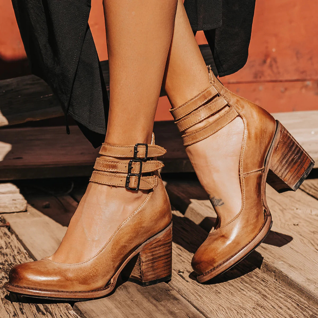 Sienna | Triple-Buckle Leather Heel