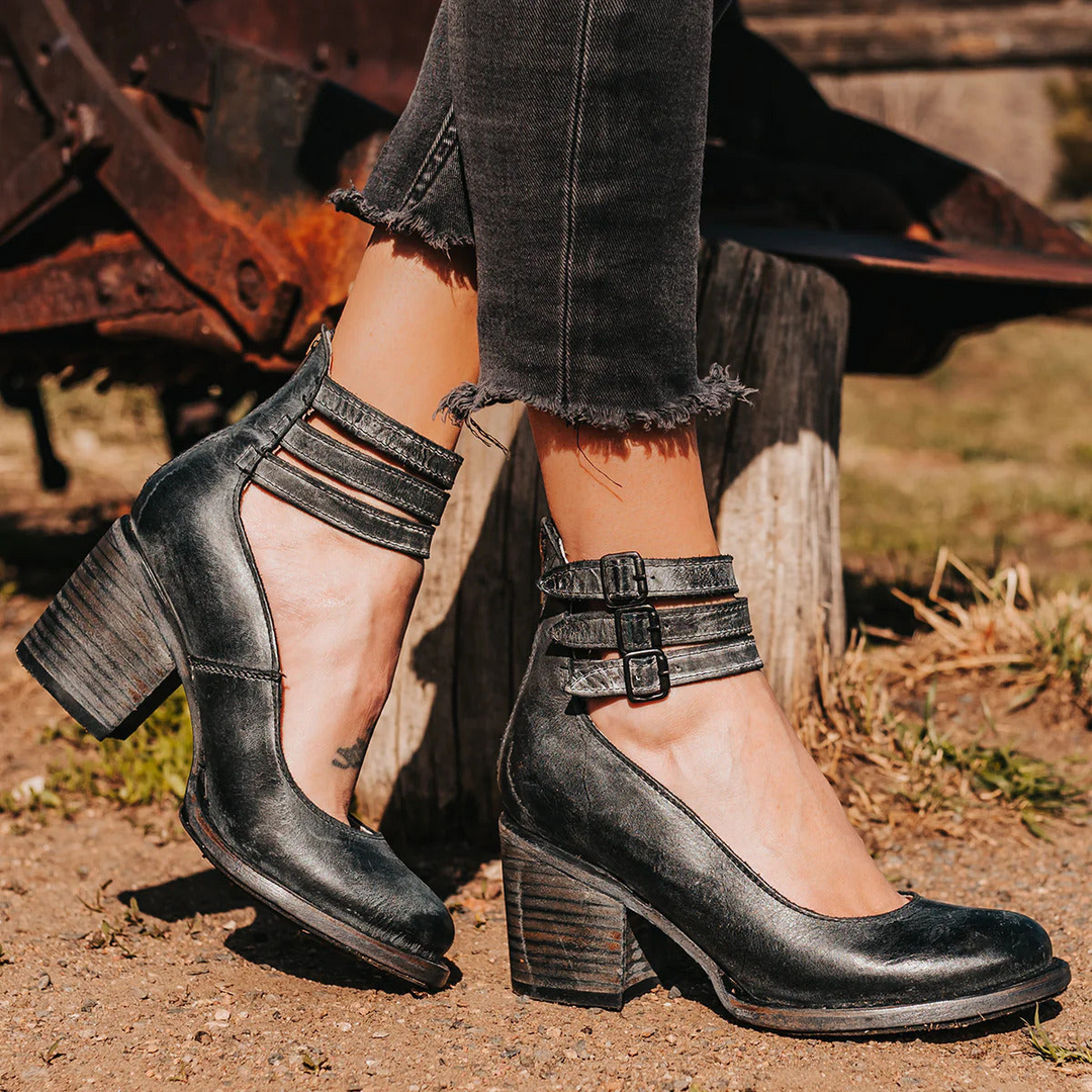 Sienna | Triple-Buckle Leather Heel
