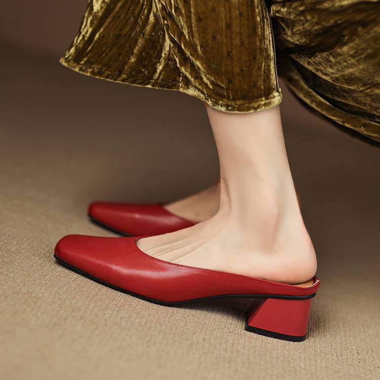 Emy | Genuine Leather Square Toe Mule Heels