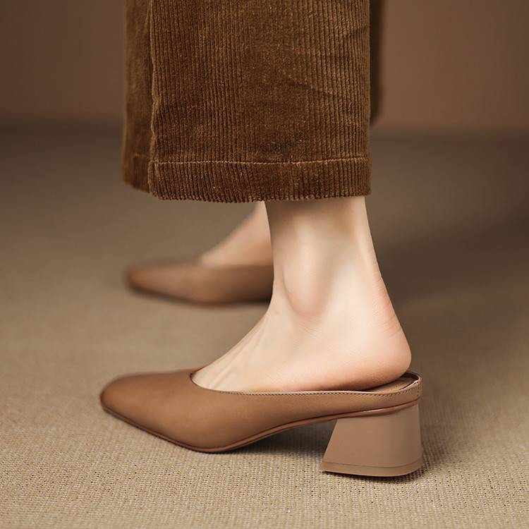 Emy | Genuine Leather Square Toe Mule Heels