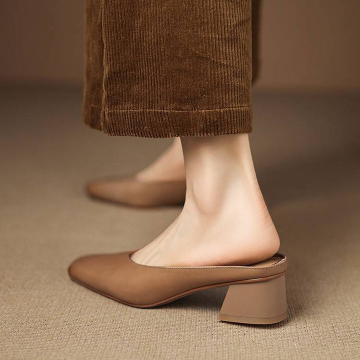 Emy | Genuine Leather Square Toe Mule Heels