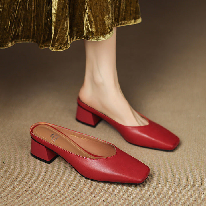 Emy | Genuine Leather Square Toe Mule Heels
