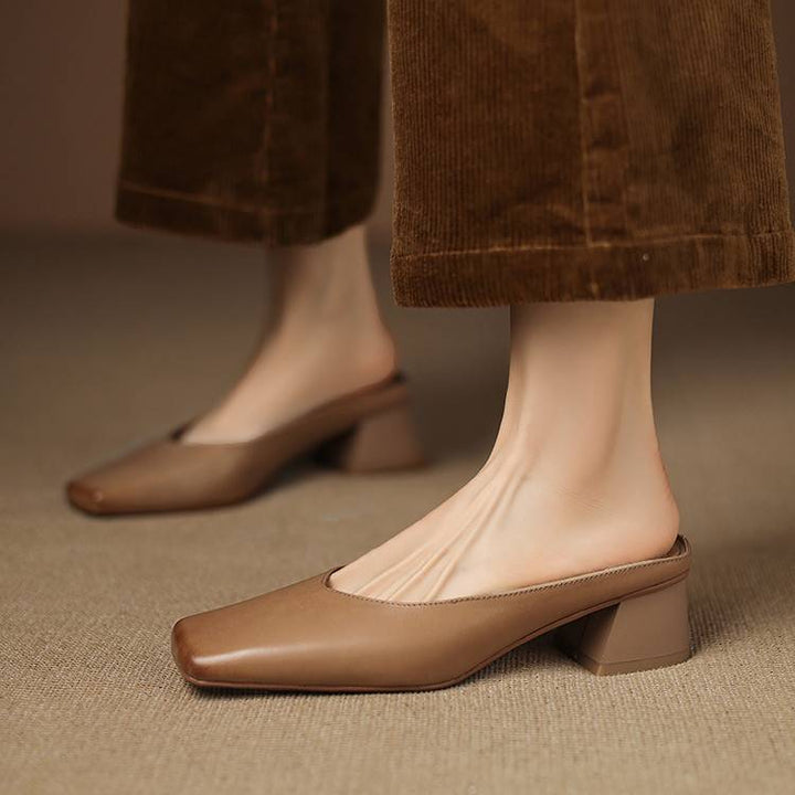Emy | Genuine Leather Square Toe Mule Heels