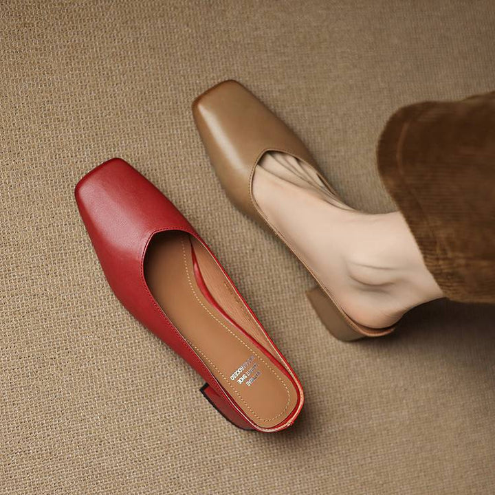 Emy | Genuine Leather Square Toe Mule Heels