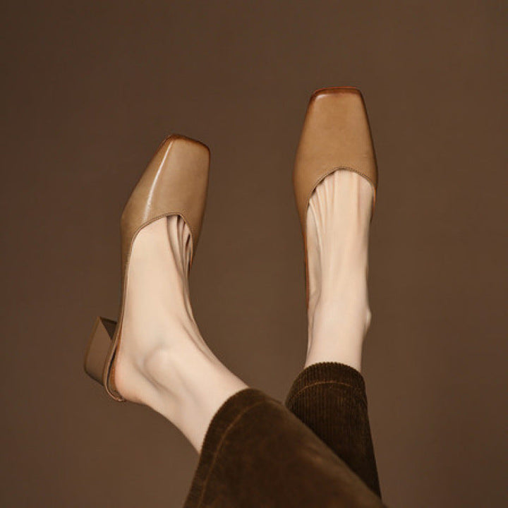 Emy | Genuine Leather Square Toe Mule Heels