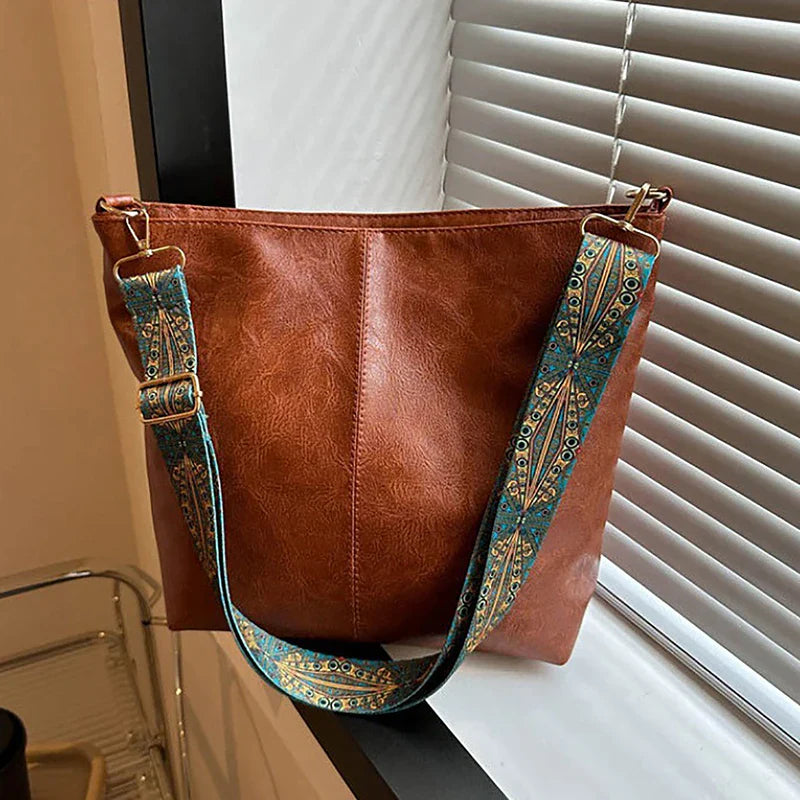 Women's Vintage Bucket Shoulder Bag – PU Leather