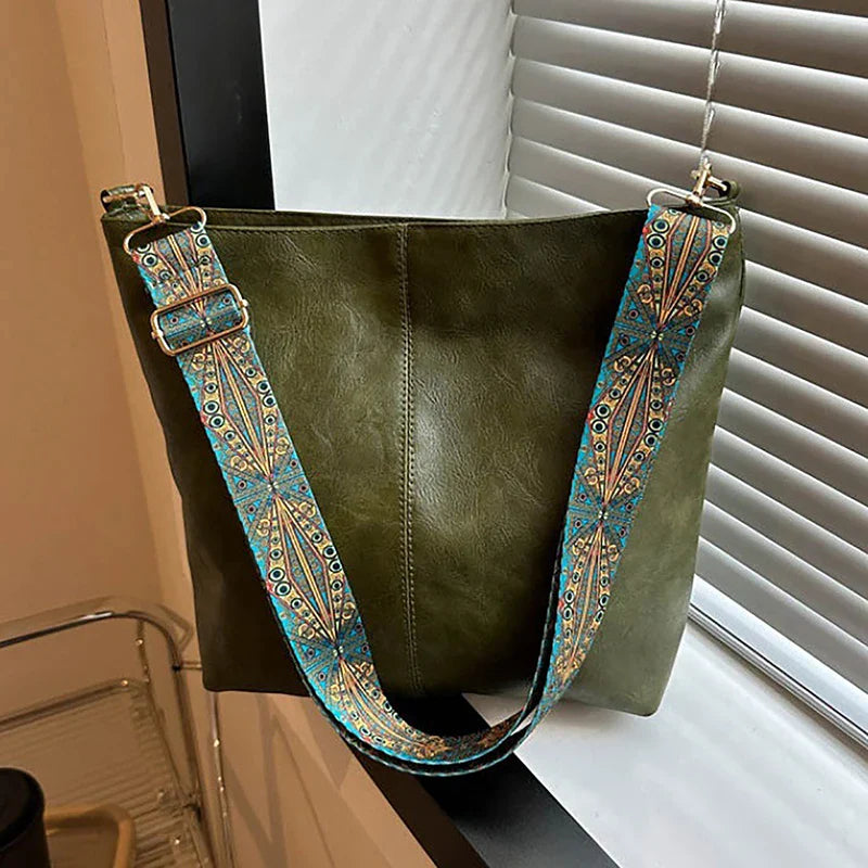 Women's Vintage Bucket Shoulder Bag – PU Leather