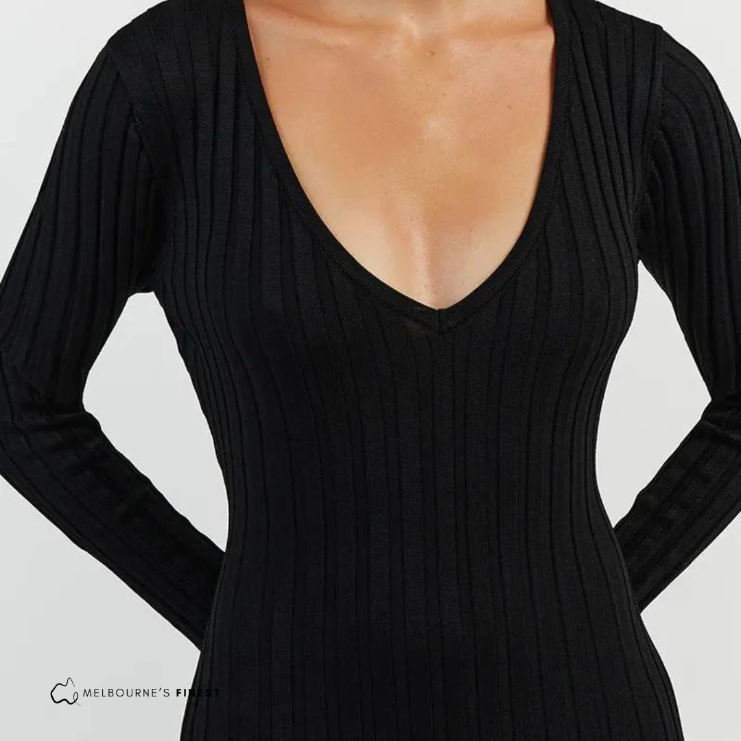 Divine™ Sleeved Knit Midi Dress - V Neck