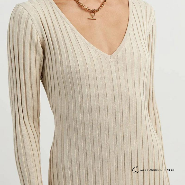 Divine™ Sleeved Knit Midi Dress - V Neck