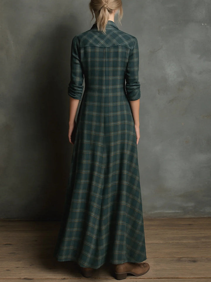 Long Dress with Green Checkered Lapel