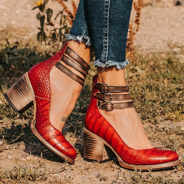 Sienna | Triple-Buckle Leather Heel